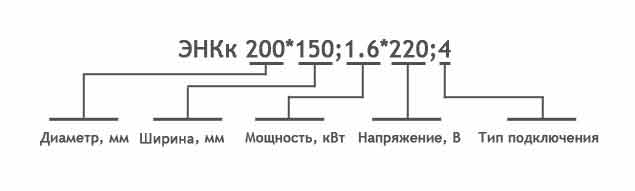 ЭНКк диаметр*ширина;мощность*напряжение;тип-подключения
