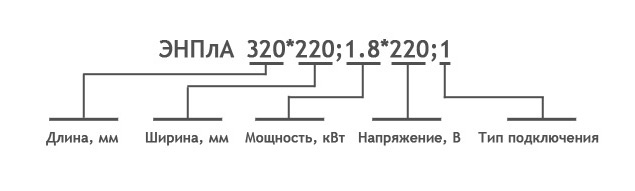 ЭНПлА длина*ширина;мощность*напряжение;тип-подключения