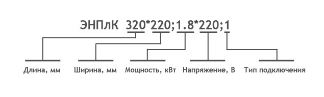 ЭНПлК длина*ширина;мощность*напряжение;тип-подключения